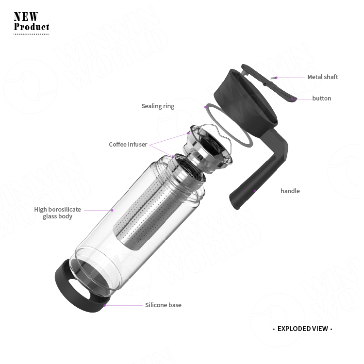 Airtight Cold Brew Iced Coffee Maker (& Iced Tea Maker) with Spout – 1.5L/51oz Ovalware RJ3 Brewing Glass Carafe with Removable Stainless Steel Filter