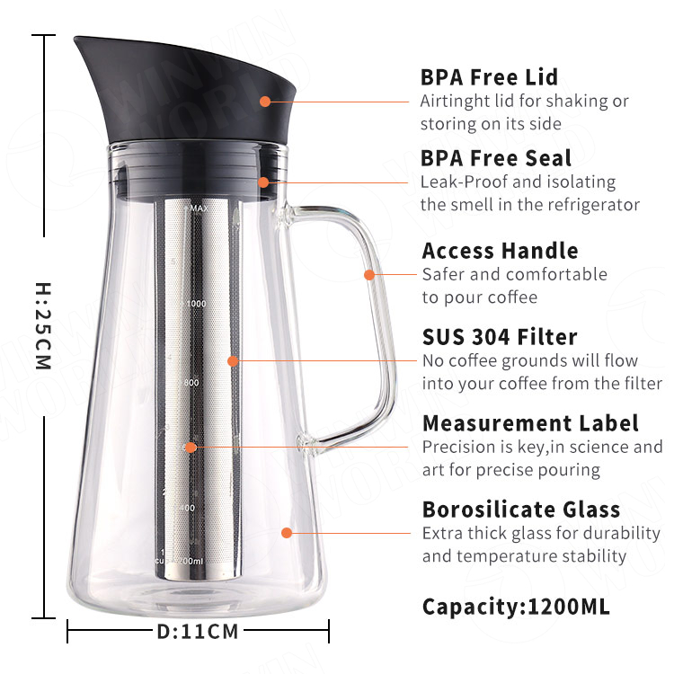 1200ml Heat Resistant High Borosilicate Glass Tea Pot with Wooden Handle