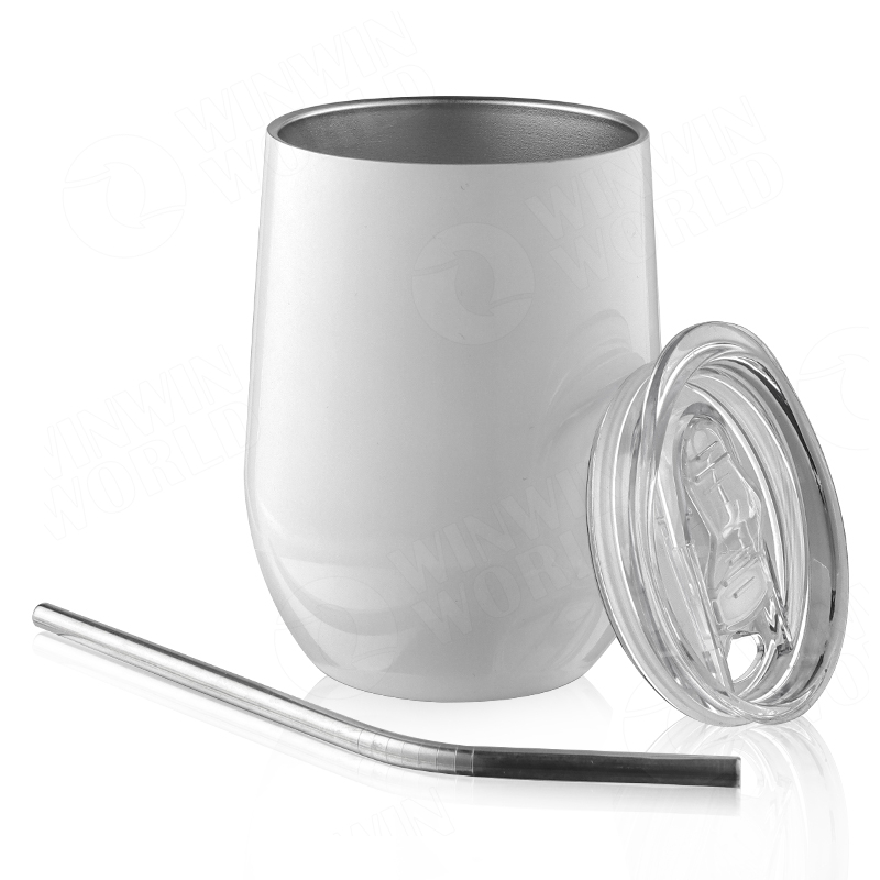 2020 custom logo 12 oz double walled egg shaped mug stainless steel personalized stemless wine tumbler with sliding lid