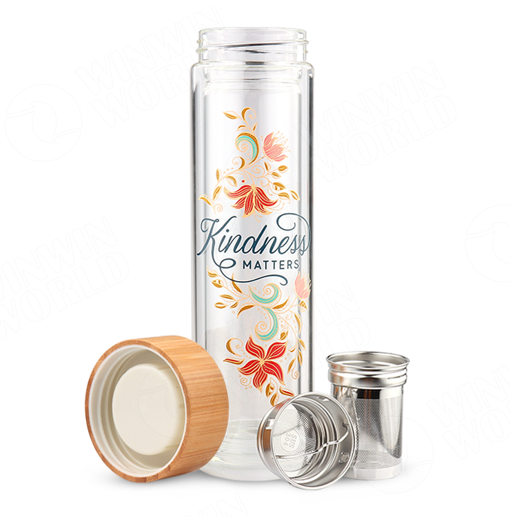 Custom Acceptable Double Wall Insulated Vacuum Glass line Interior Thermos Flask With Tea Infuser