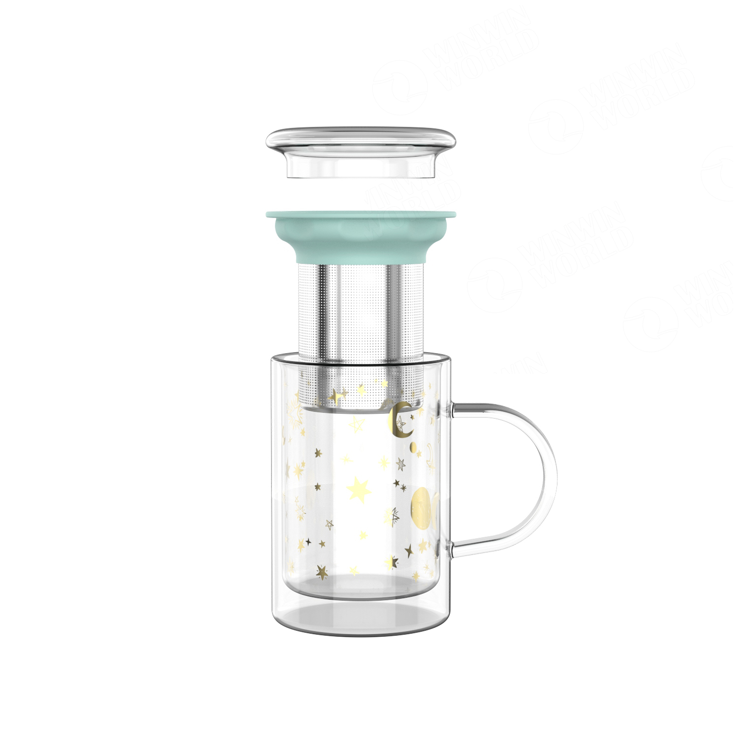 Beautiful Decal Custom Design Glass Double Wall Vintage Tea Cup With Infuser ,Tea Cups Glass Cover Saucers Easy Clean