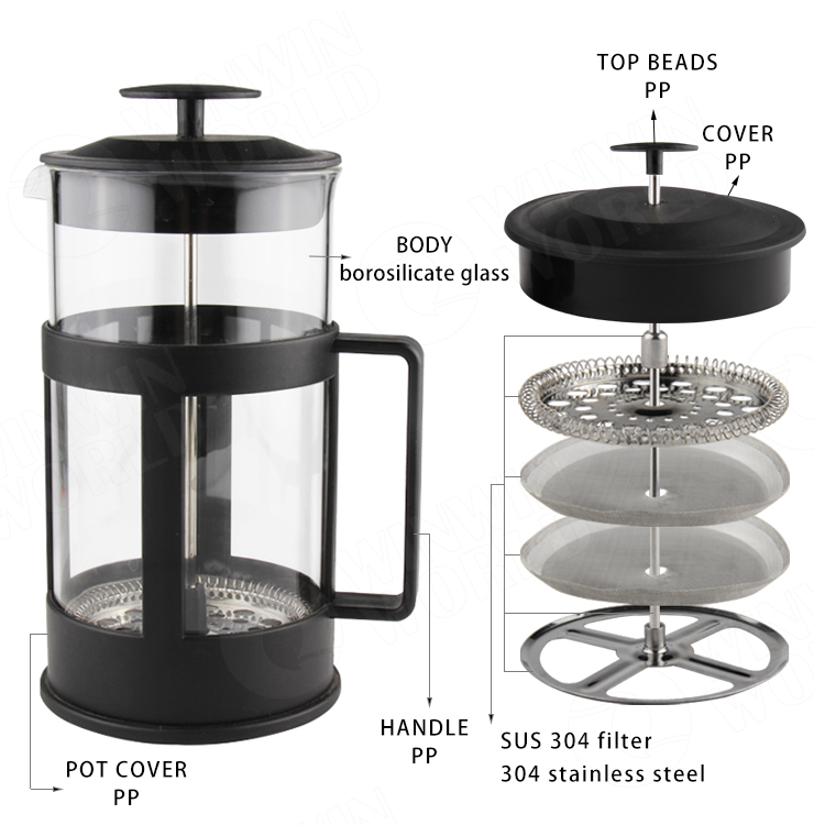 12oz/350ml Small French Press 4-Level Filtration Heat Resistant Borosilicate Glass Coffee Press