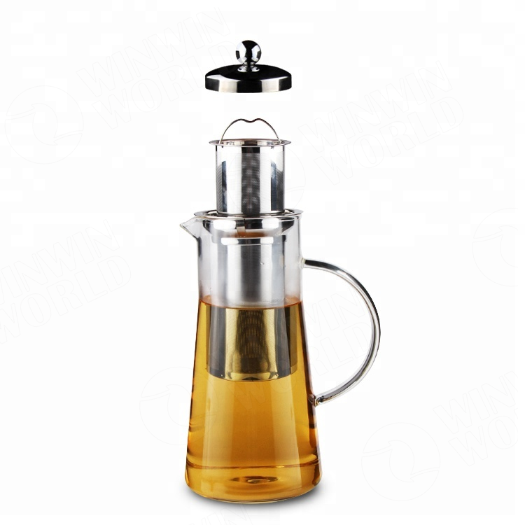 Stovetop Airtight Clear Large Borosilicate Glass Tea pot Pitcher With Removable Infuser And Ice Cold Brew Coffee Tea Maker